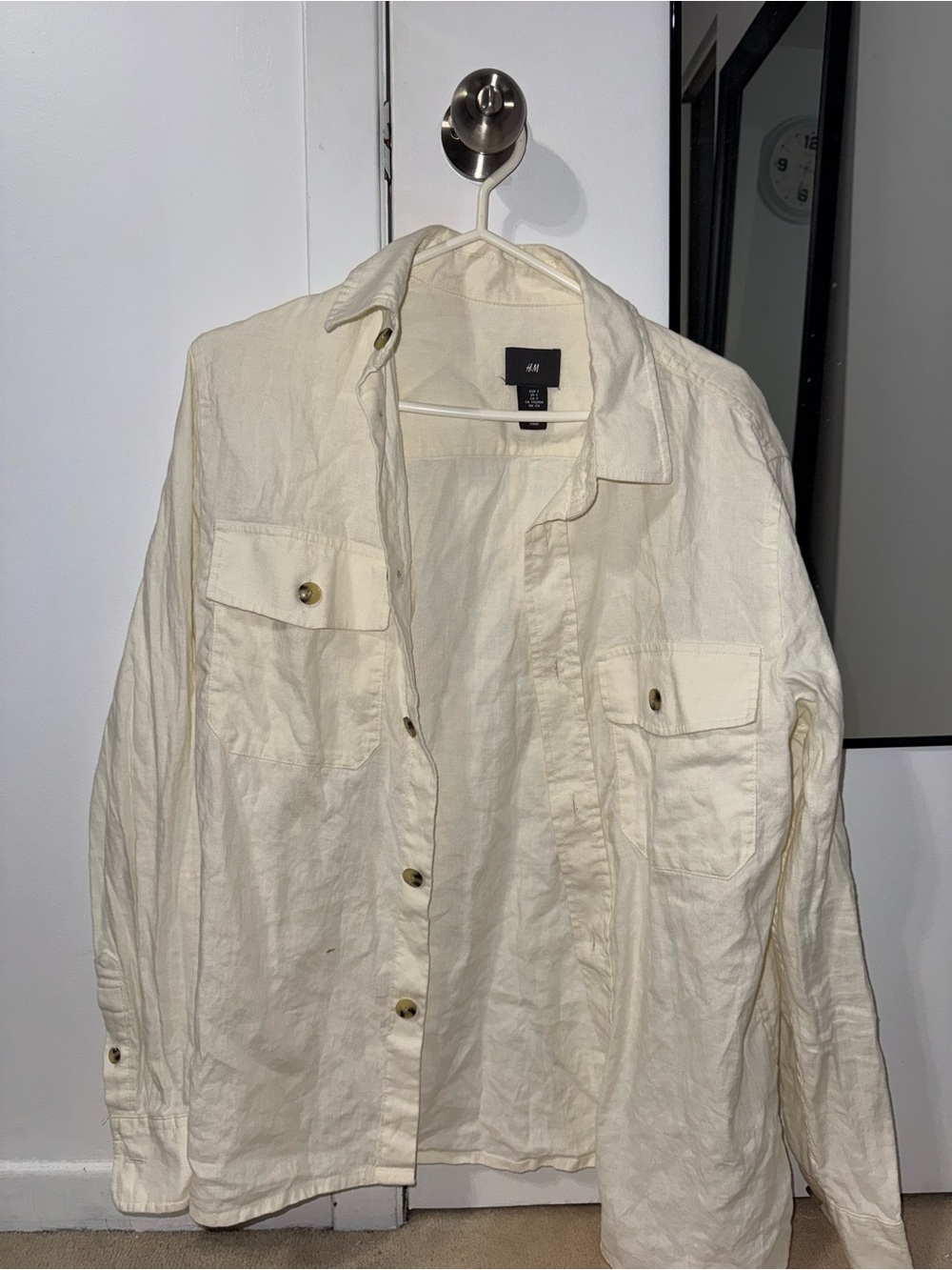 H&M Men's Off-White Button-Up Casual Shirt Jacket